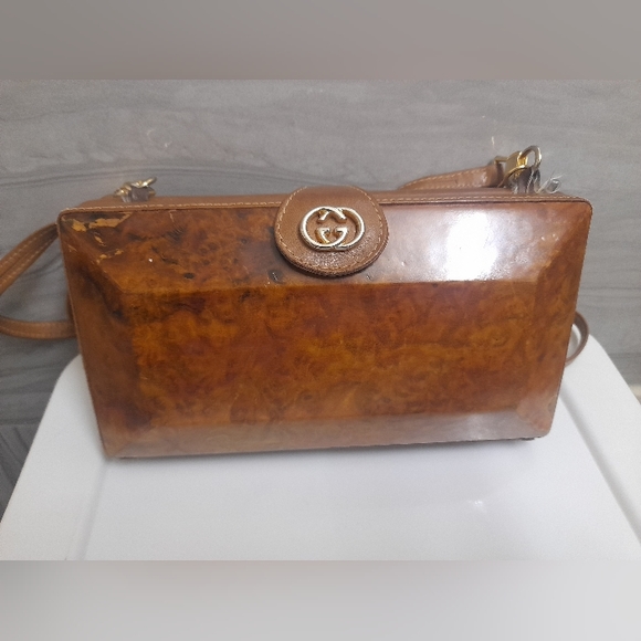 Gucci Handbags - Gucci -Wooden Minaudiere 2way Brown Wooden Cross Body Bag -Brown-